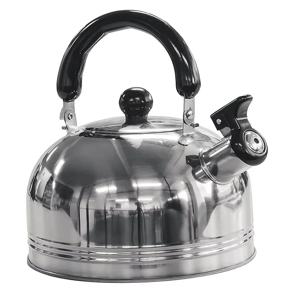 Tetera silbante de acero inoxidable para acampar, tetera portátil de viaje, cafetera con mango seguro plegable, utensilios de cocina para acampar, 2L