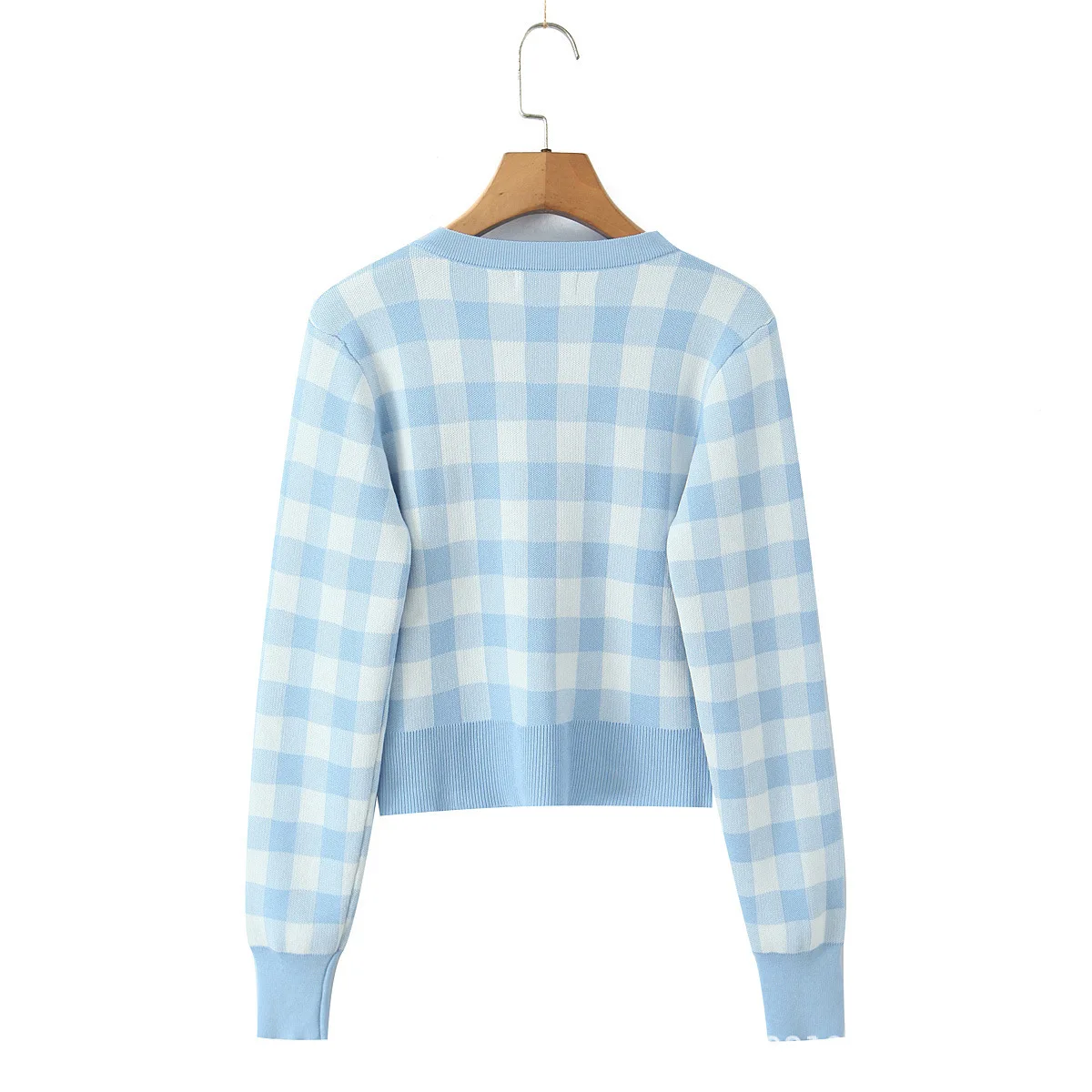 เสื้อคลุมคาร์ดิแกนลายสก็อตสีน้ำเงินขาวทันสมัย Mingmingxi สำหรับผู้หญิง เสื้อถักน้ำหนักเบา Y2k ชุดฤดูใบไม้ร่วง เสื้อผ้าแฟชั่น 2025