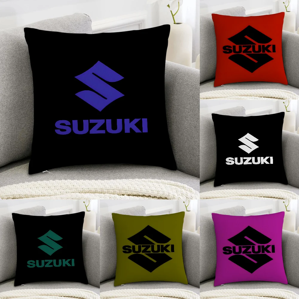 Luxury S-SuzukiS Motorcycle Pillow Case Sofa Decorative Home Double-sided Print Plush Square Throw Pillow Covers Cushion Decor