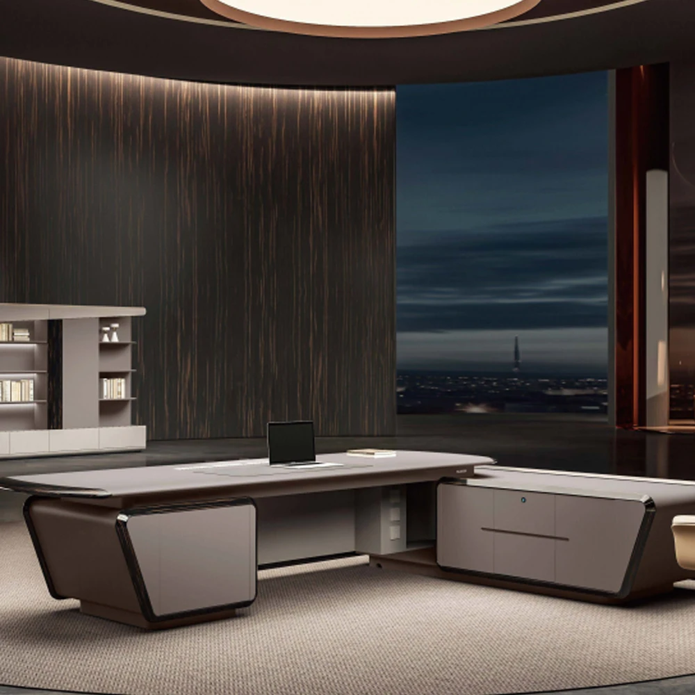 

Convertible Extendable Solid Wood Office Desk Futuristic Avant-garde Design Smooth Lines Unique Structural