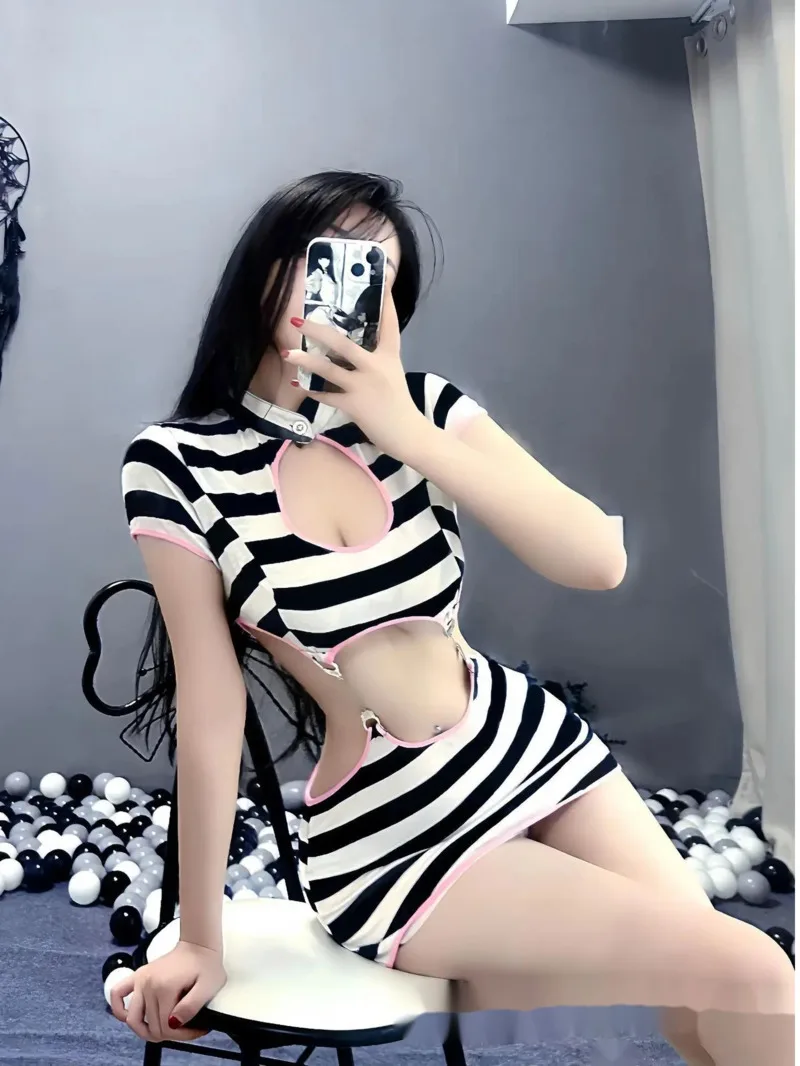 Sexy Female Prisoner Attire Bar Maid Attire Tight Mature Charm Hollow Out New Fugitive Prison Uniform Seductive Bodysuits 35S4