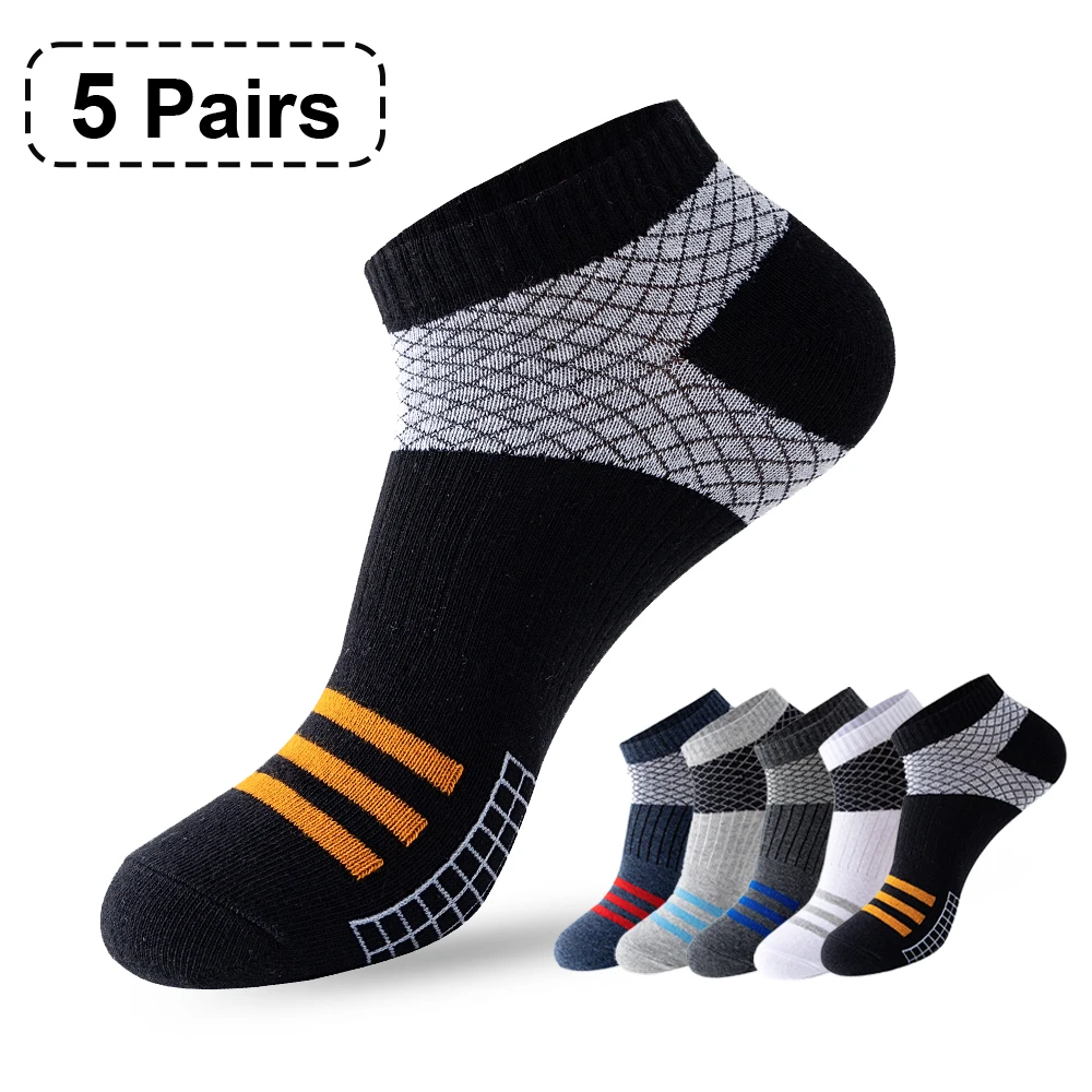 5 Pairs Low Cut Men Socks Spring Summer Breathable Sports Socks Male Short Ankle Athletic Socks Thin Cut grid Sokken