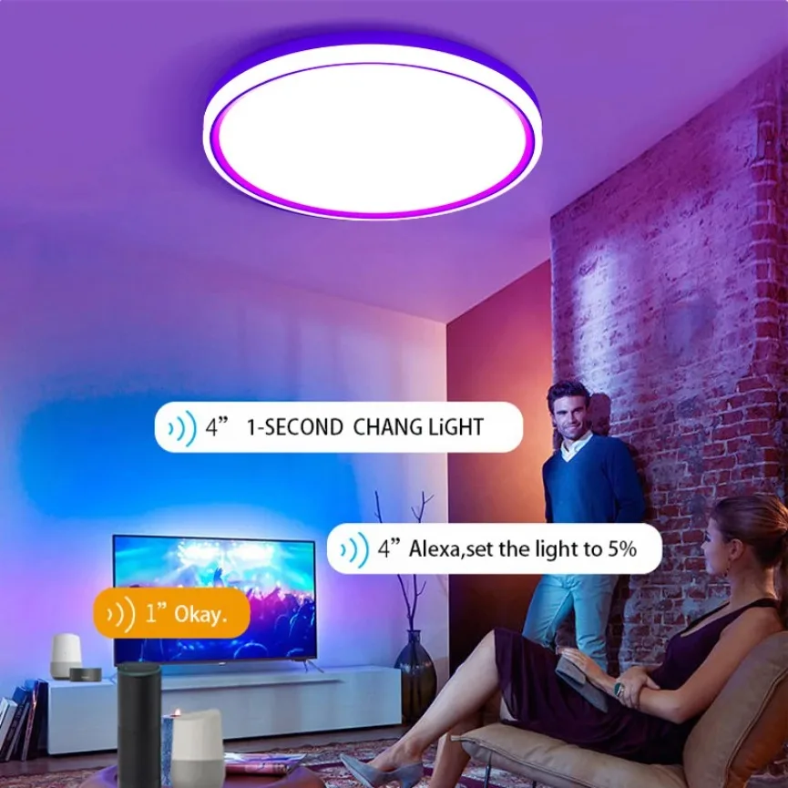 Smart Tuya App Luz de teto LED, Wi-Fi, Bluetooth, RGB, CW, Alexa, Google Voice Controlled, Quarto, Sala de estar, Decorativo