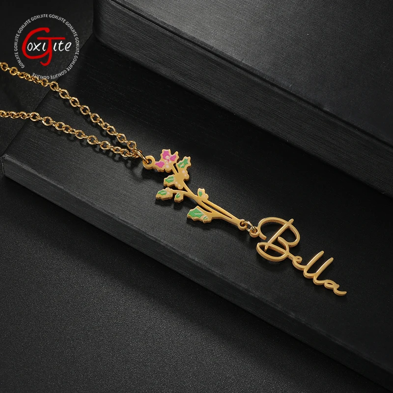 

Goxijite Custom Color Printing Birthday Flower Necklace Stainless Steel Personalized Name Women Girls Birthday Jewelry Gift