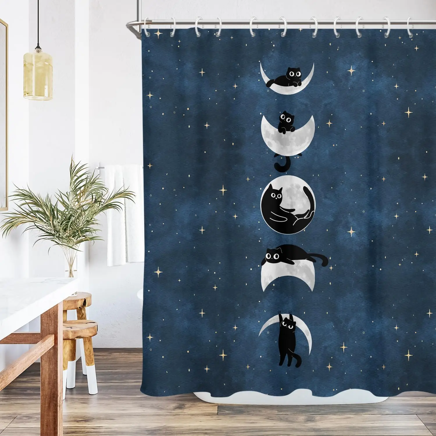 

Funny Shower Curtain Cute Cat Fun Moon Black Dark Cool Moonlit Animal Kids Boys Adults Kawaii Hilarious Fabric Polyester Cloth