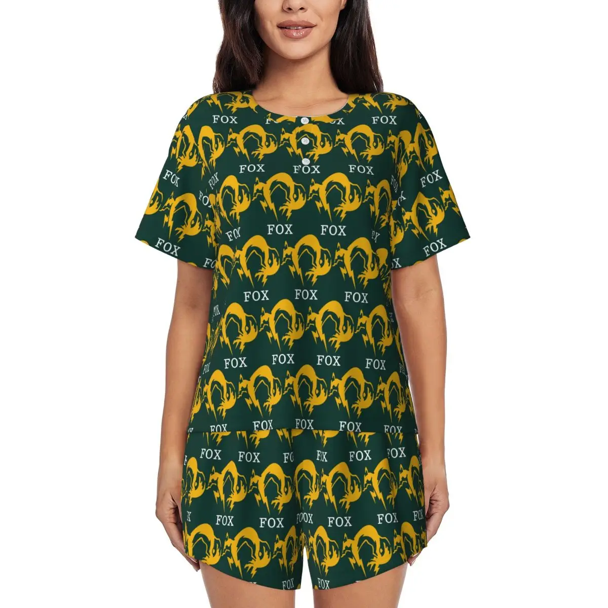 

Metal Gear Solid Fox Round Neck Short Sleeves Nightdress for Sleeping Sleepshirts Women Loose Pajama Set Short Pants