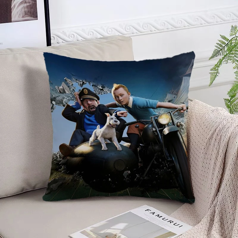 The Adventures of T-Tintins Double Sided Printing Decorative Pillow Cover 45x45 Cushions Covers Bed Pillowcases Home Decor Cases