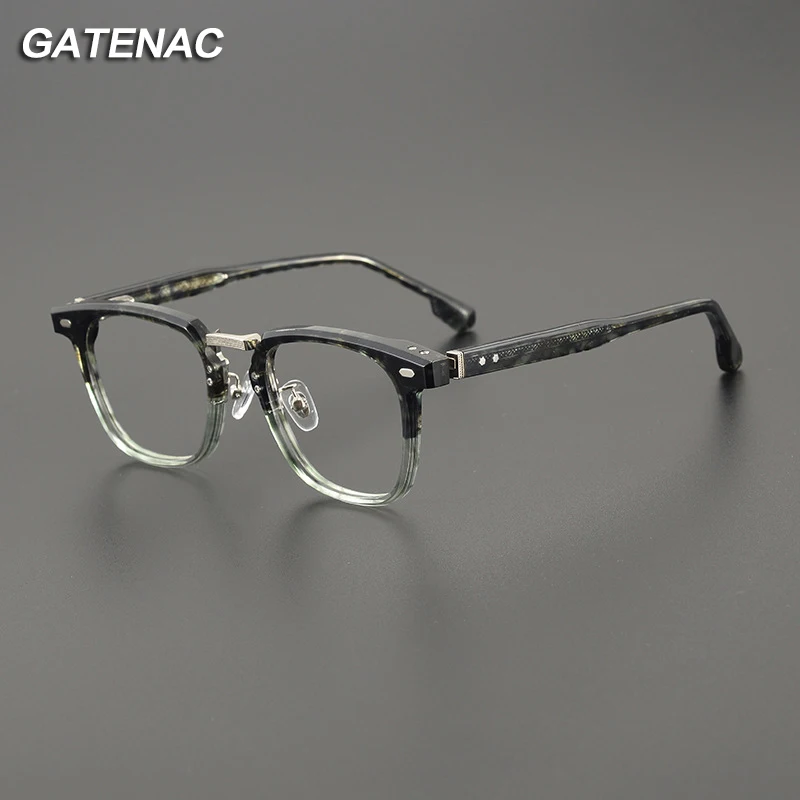 Gatenac Vintage Titanium Acetate Glasses Frame Men Square Prescription Myopia Eyeglasses Frame Women Retro Luxury Brand Eyewear