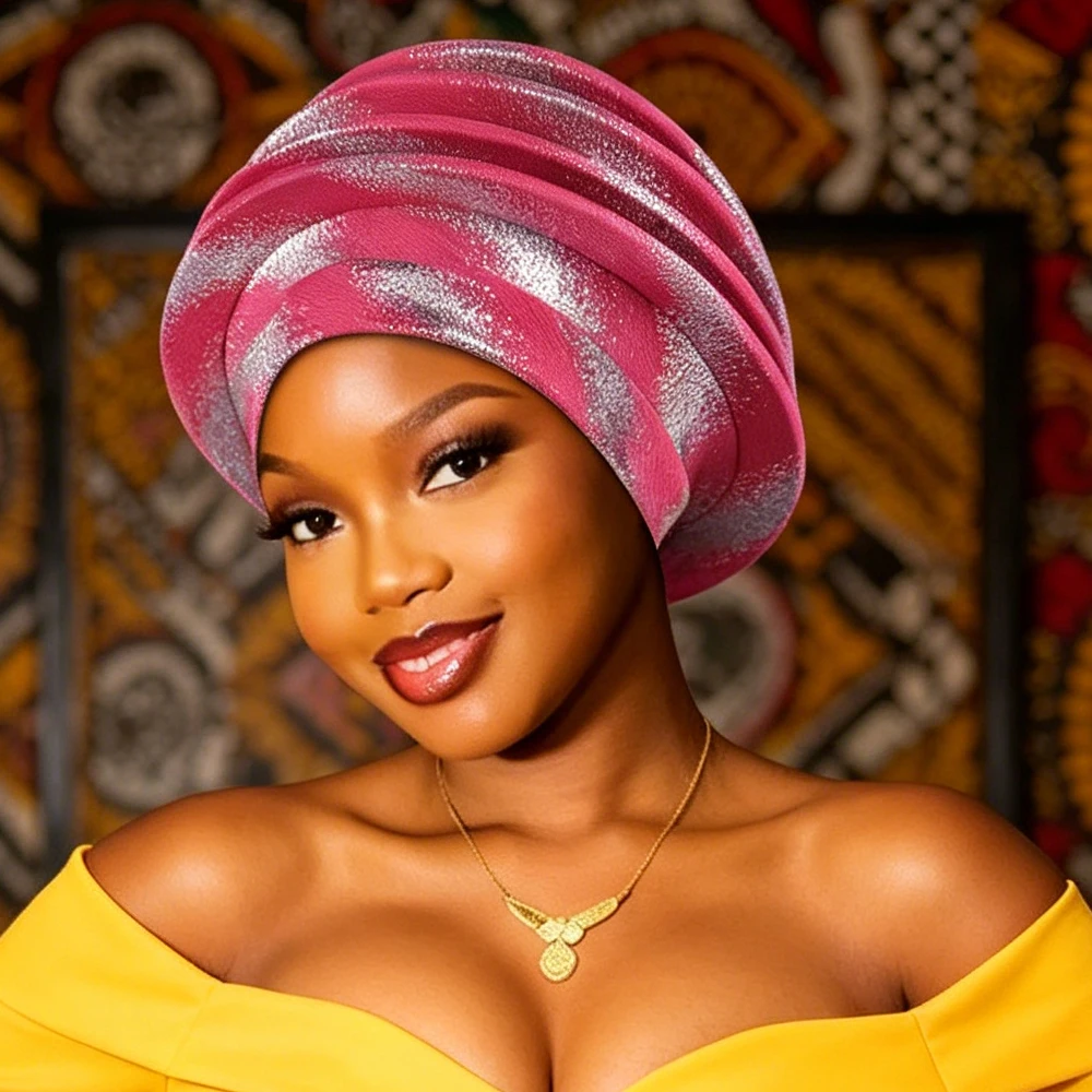 

Spiral Beret Turban Cap for Women Afrcian Head Wraps Female Nigeria Wedding Geles Headpiece Party Headscarf Muslim Hijab Bonnet