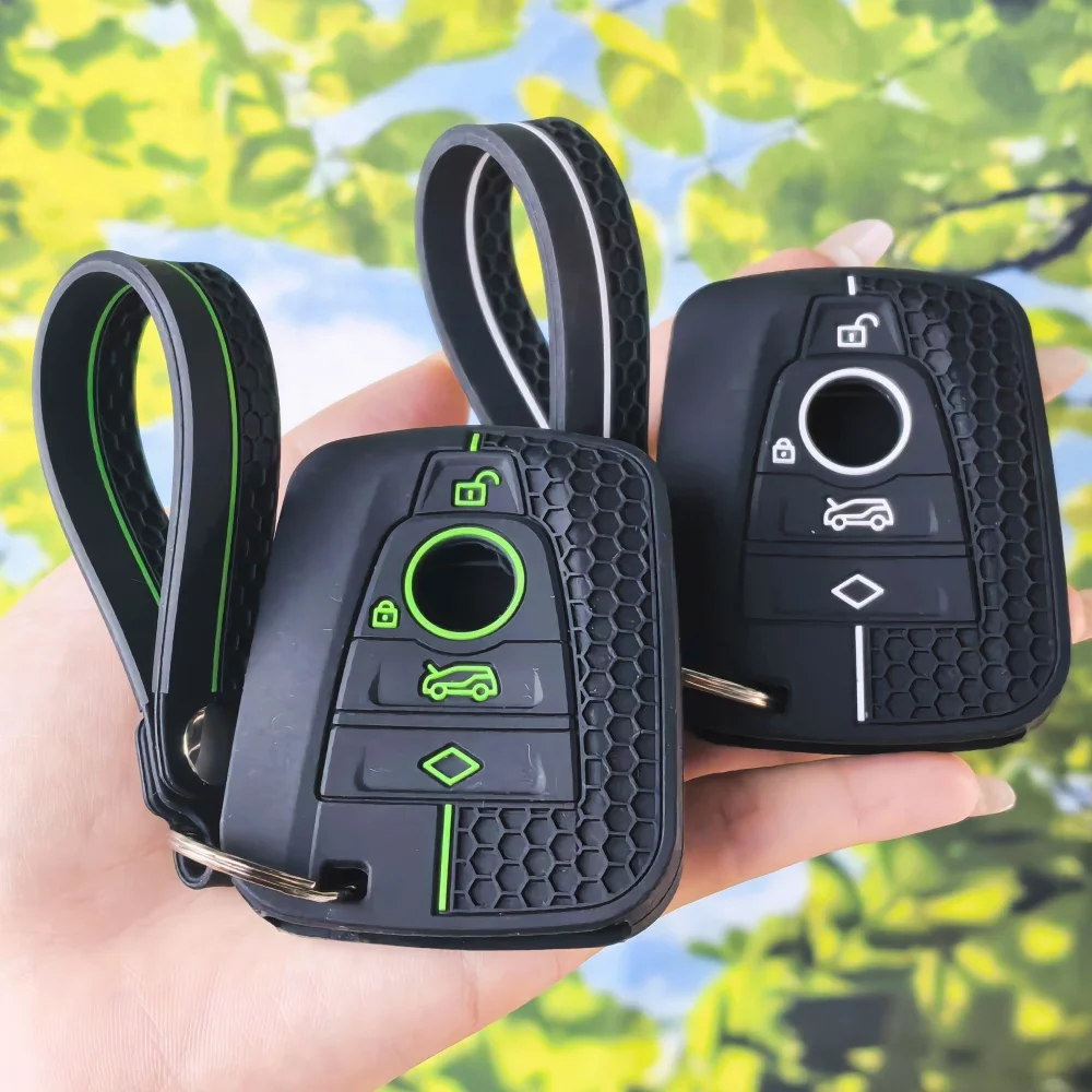 Ergonomic Honeycomb Grip Silicone Smart Remote Key Cover with Keychain Precise Button Cutouts for BMW I3 I8 Car Interior Key Bag