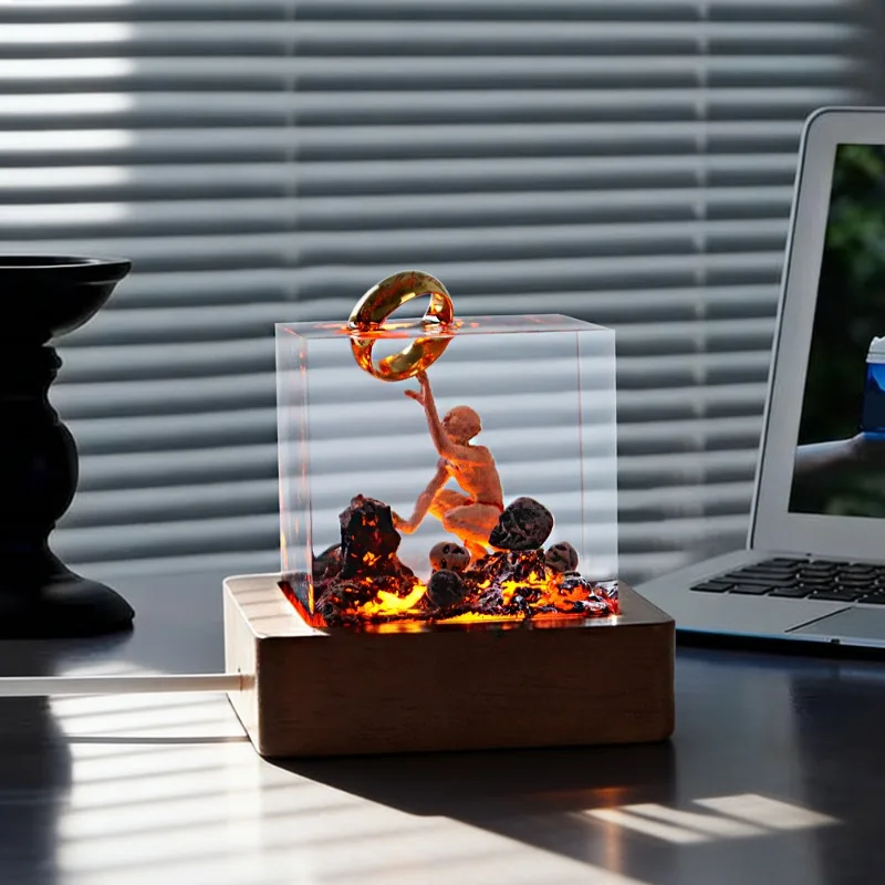 Resin Desk Lamp Creative Art Shock Decoration Lamp Magic Ring Skeleton Theme Night Light USB Charging Best Gift, Home Decoration