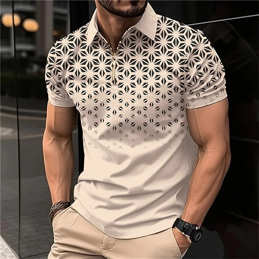 Half Zip Up Men Polo Shirt Summer Casual Oversize Short Sleeve Polo Shirts For Men High ELastane Lapeled Business Men's Clothing