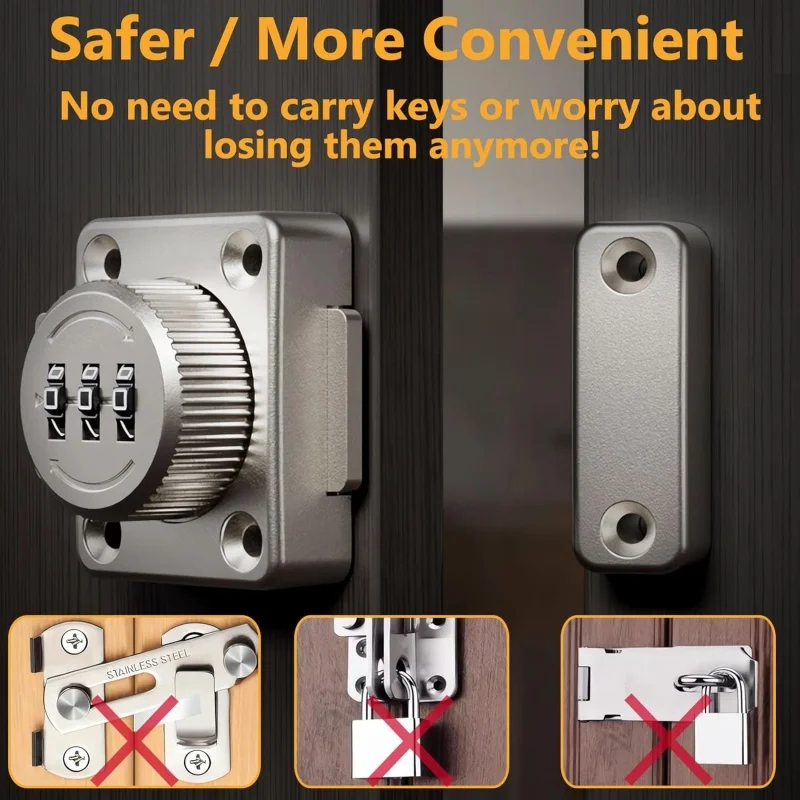 3 Digit Combination Home Security Latch Rotate Bolt Latch Password Lock Gate Latches Door Slide Lock Twist Rotating Barrel Lock