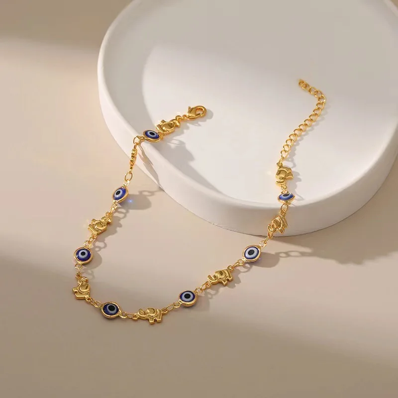 Bohemian Evil Eye Gänseblümchen-Fußkettchen für Frauen, Perlenperlen, Elefanten-Fußkettchen, Armband am Bein, Sandalen, Strandschmuck, Geschenke – Detail 4