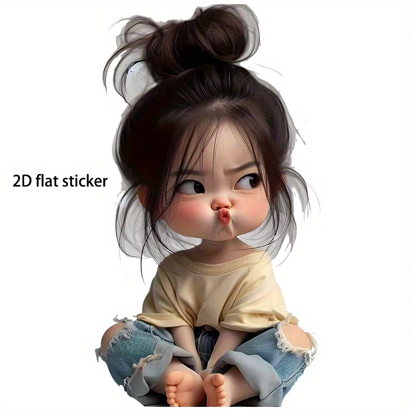 1PC Cute Messy Bun Chubby Girl Stickers, Waterproof Cartoon Kid Decals for Car Laptop Luggage Helmet Decor