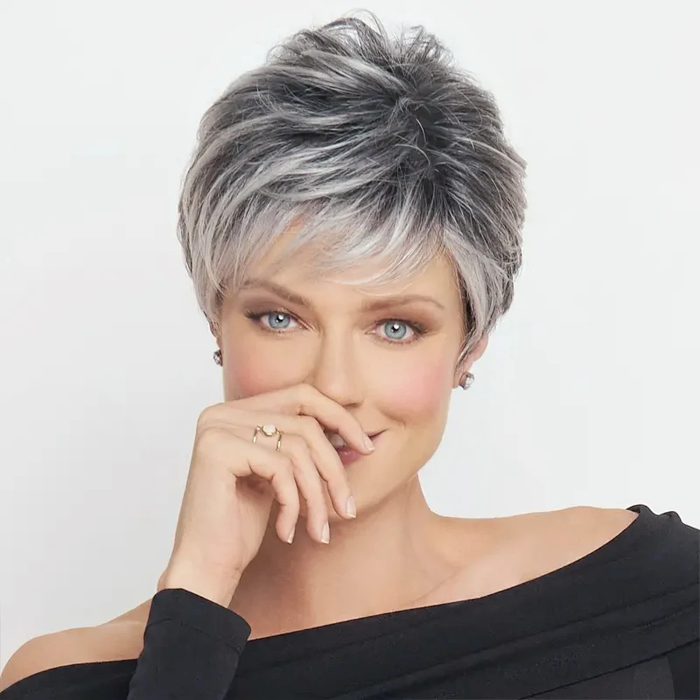 10 Inch Wig Natural Synthetic Grey Wigs For Women Short Curly Wig Daily Party Heat Resistant Hair