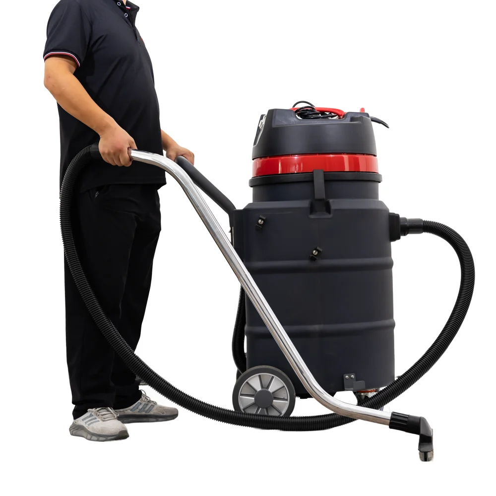 Industrial vacuum cleaner with both dry and wet functions is suitable for push cleaning of concrete floors