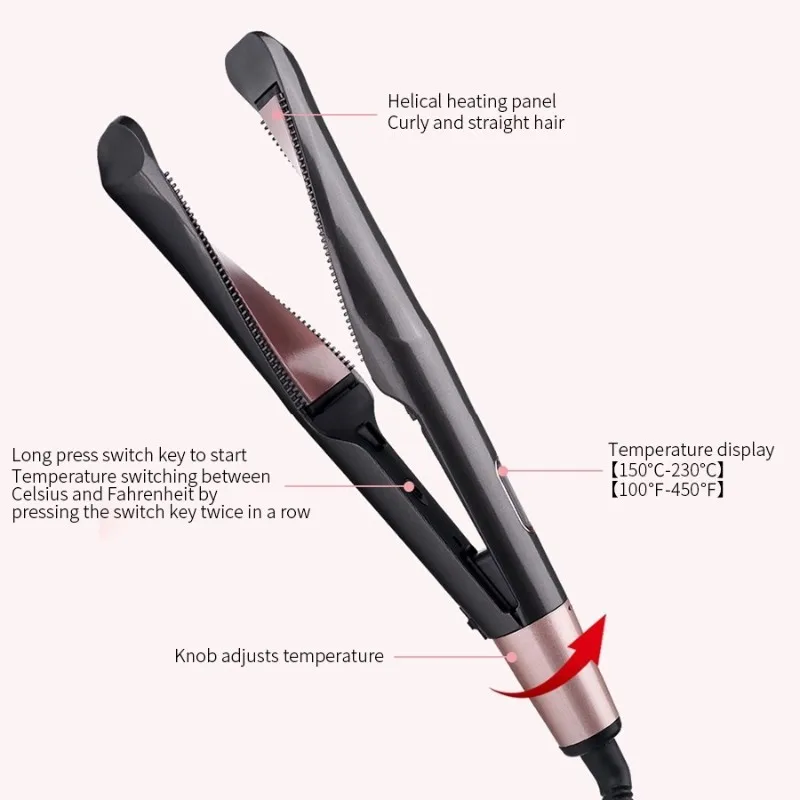 

CKFAM-Rotating Temperature Control LCD Display 3-In-1 Tourmaline Hair Styler-Curler, Straightener& Waver EU Plug