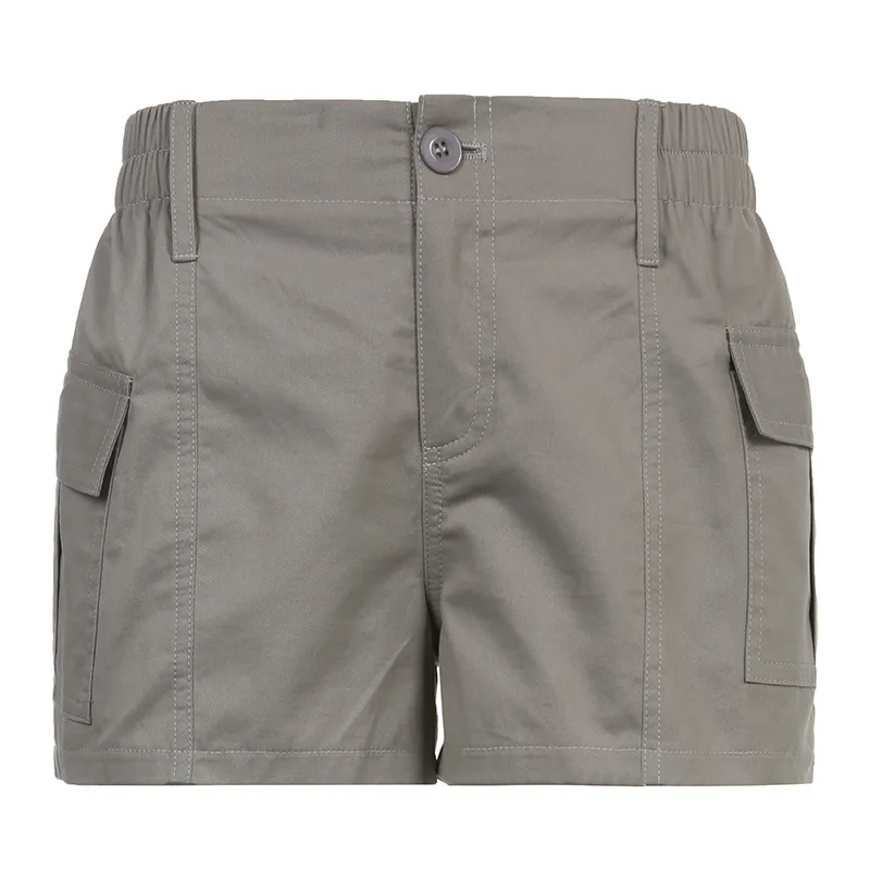 Mid Waist Cargo Pants Women Shorts Sexy Slim Fit Spliced Summer 2024 Pockets Streetwear Solid Zipper Fly Slight Strech