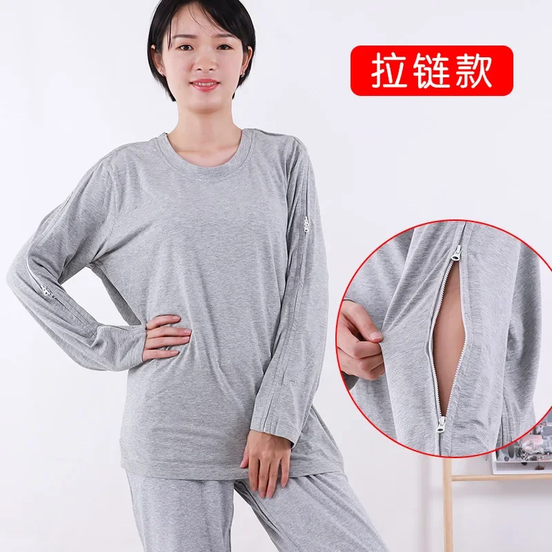 Easy to wear take off hospital clothes, transfusion after fracture, convenient for injection care, full-open T-shirt for clothes