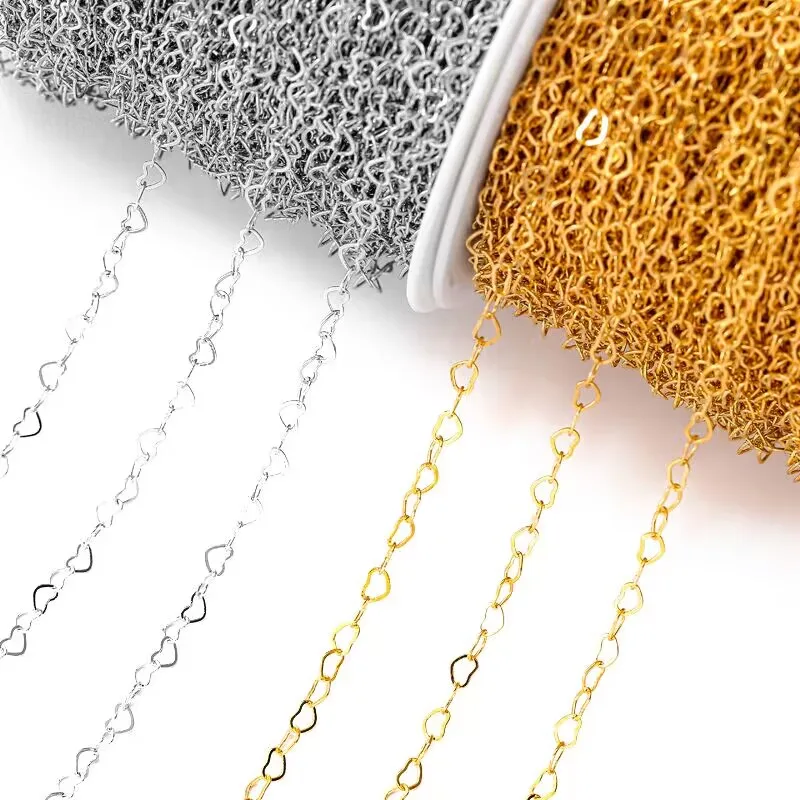 1 metres/str KC gold/Rhodium Plated heart shaped metal Chain for Jewelry Making DIY Necklace Chains Foot chain accessories Y10