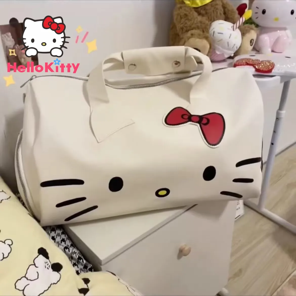 Hello Kitty Reistassen Vrouwen Handtas Kawaii Opvouwbare Waterdichte Grote Capaciteit Bagagetas Opbergtas Draagtas Warm Roze