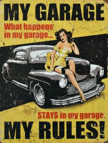 My Garage My rules, Retro replica vintage style metal tin sign gift garage