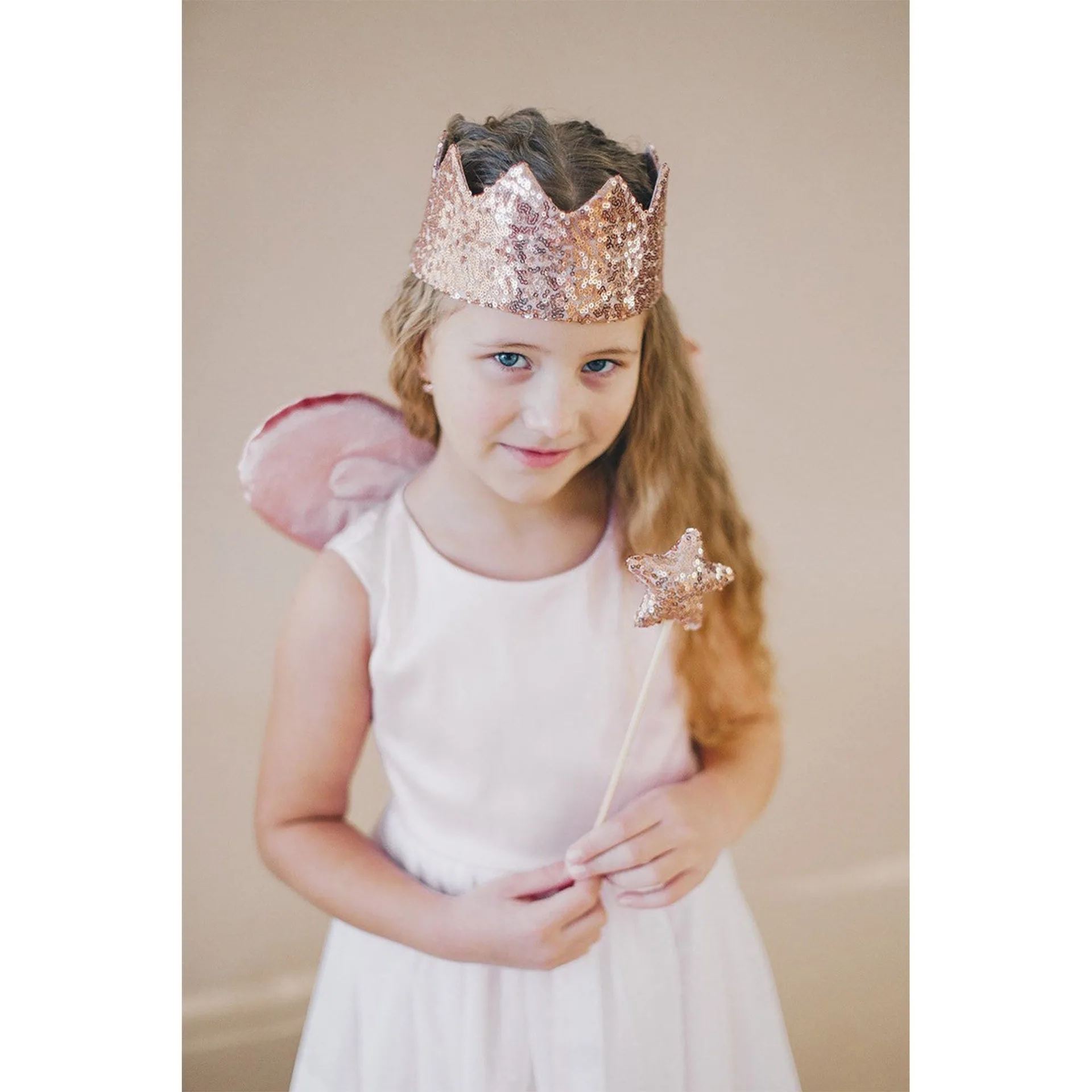 Ins Wind Girls Sequins Crown Children Angel Wings Crown Props Baby Baptism Props Stage Boys and Girls Party Show Fairy Stick Set