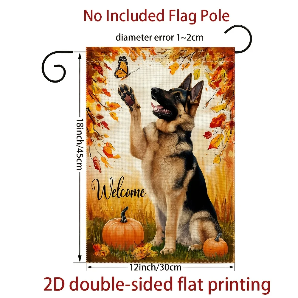 1 Piece 2D Flat (30x45 CM) Double-sided Printed Garden Flag, Welcome German Shepherd Pumpkin