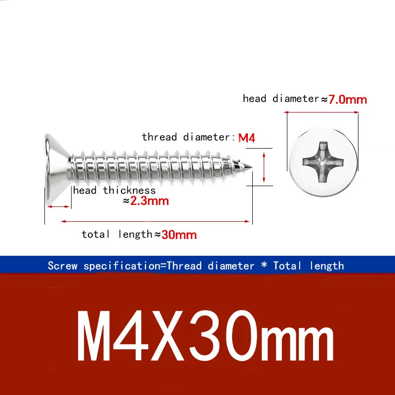 304 Stainless Steel Cross Groove Flat Head Self Tapping Screw M1.2 M1.4 M1.7 M2 M3 M4 M5 M6 M8 Furniture Sood Screw