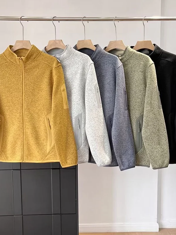 

Уличная флисовая куртка на молнии с воротником-стойкой, повседневная спортивная теплая кофта из полиэстера с длинными рукавами, вязаный кардиган-пальто