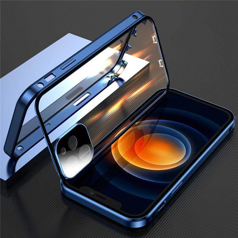 

50x Full Protective Magnetic Case for IPhone 13 12 11 Pro XS Max X XR Mini Double Sided Glass with Camera Lens Protection Cover