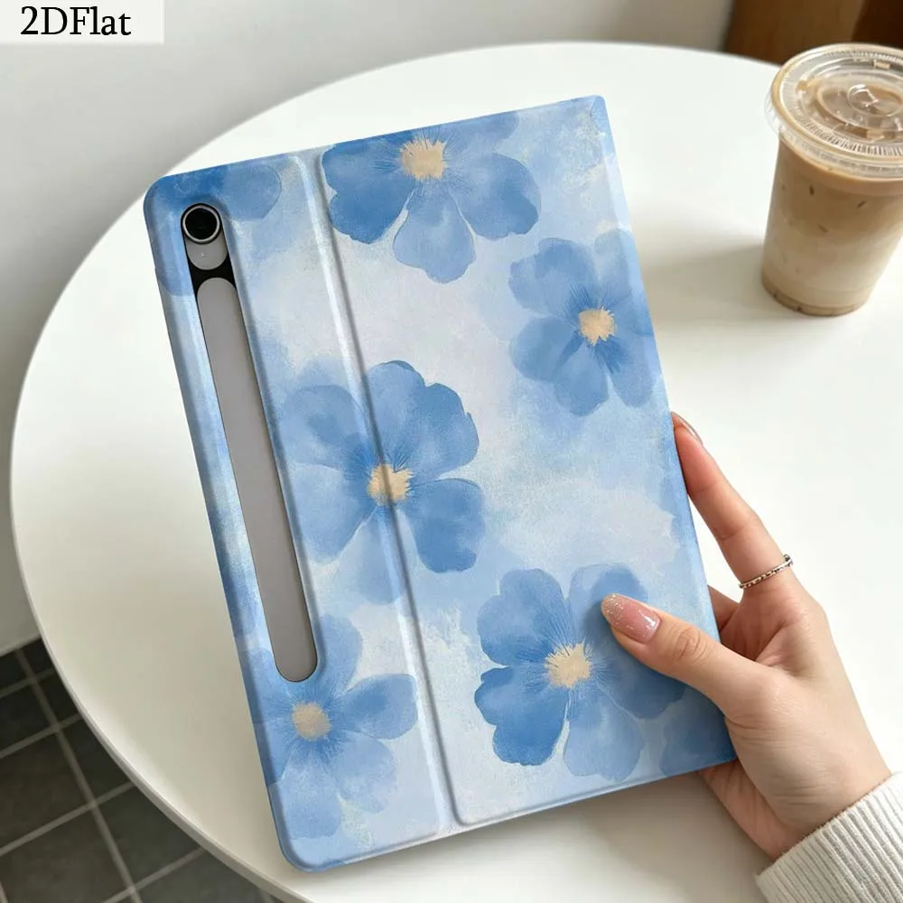 Blue Watercolor Flowers Gift For Samsung Galaxy Tab S11 S10 S9 S8 S7 S6 A11 A10.1 A9 A8 A7 Ultra FE Plus Soft Tablet Case
