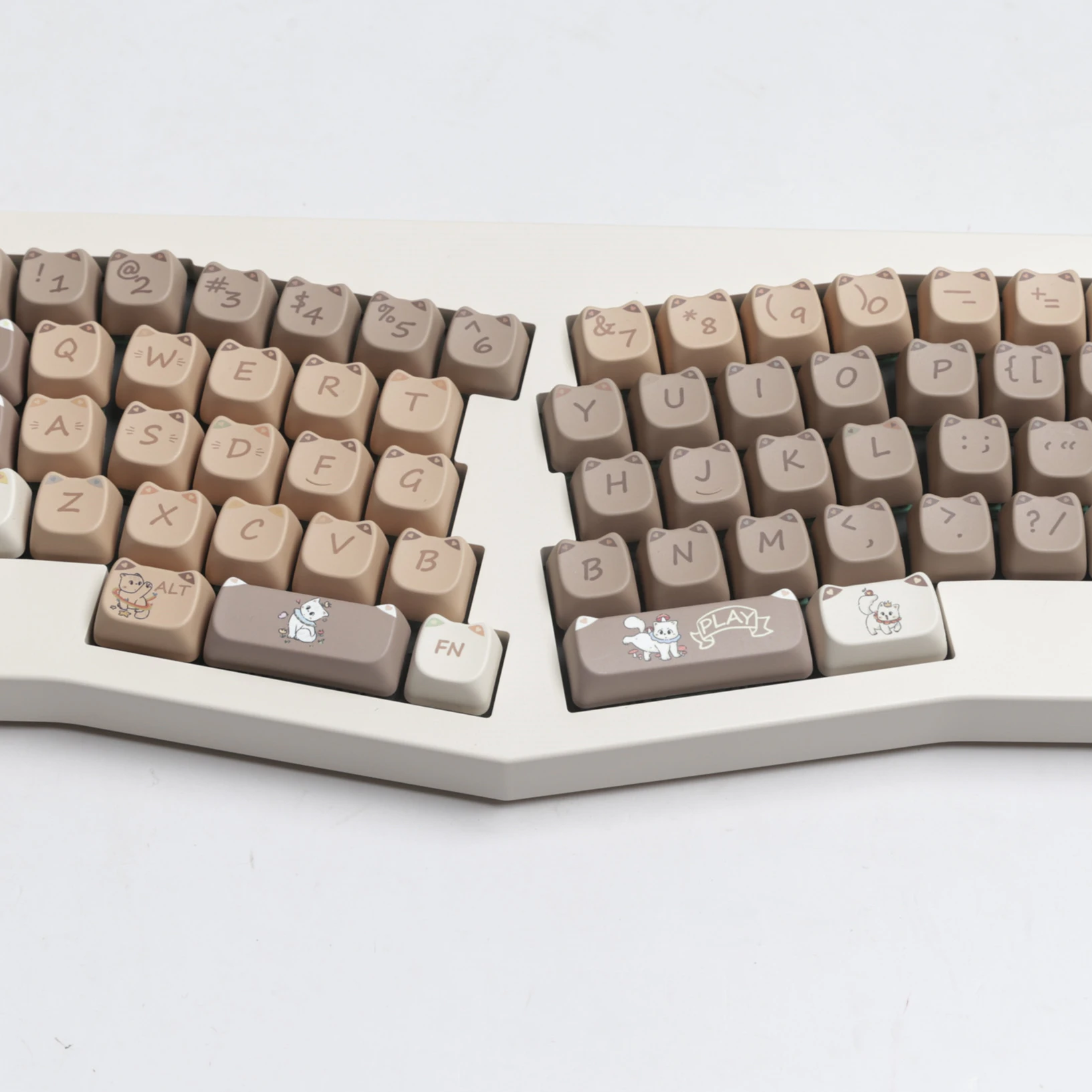 Cat Keycaps Brown Cat PBT Keycaps Cute style keycap MAO For Mx Switch Mechanical Keyboard 6.25U Gift Cute Cat Ear Theme