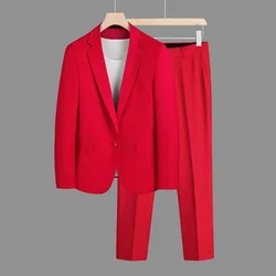 195 Red double slit suit two-piece suit men's Korean style slim business formal suit groom dress suit