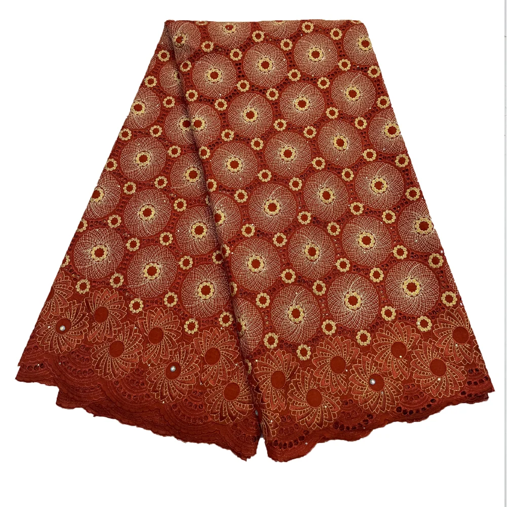 

2024 Cotton Material African Swiss Voile Lace Fabric With Sewing Pearl For Daily dress And Ethnic Costumes Symmetrical Pattern