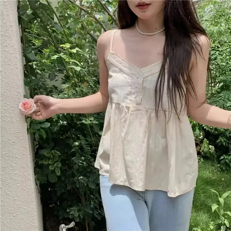 Pop 2025 New Pure Cotton Mini Strap Vest Women's Youthful Solid Versatile Sweet  Casual Comfortable Thin Top