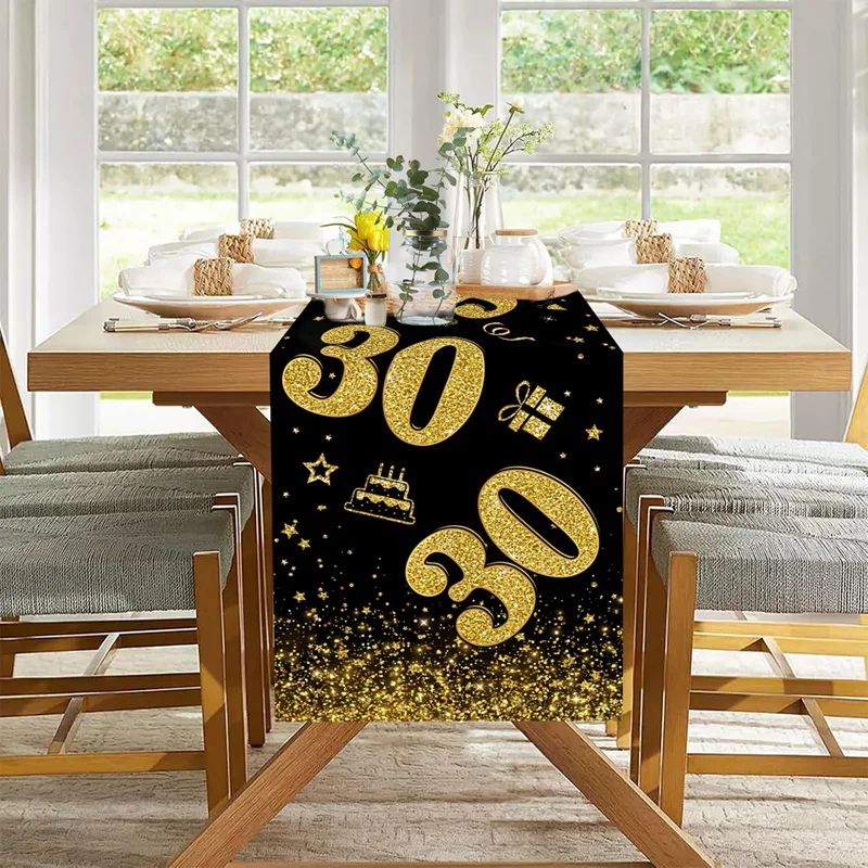 18 30 40 50 سنة الذهب الأسود الجدول عداء حفلة عيد ميلاد سعيد الديكور الكبار 30th 40th 50th 60t عيد ميلاد مفرش المائدة راية