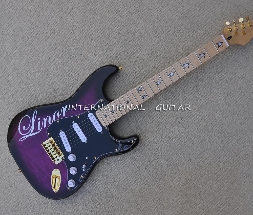 

6 Strings Purple Electric Guitar with Flame Maple Veneer,Maple Fretboard