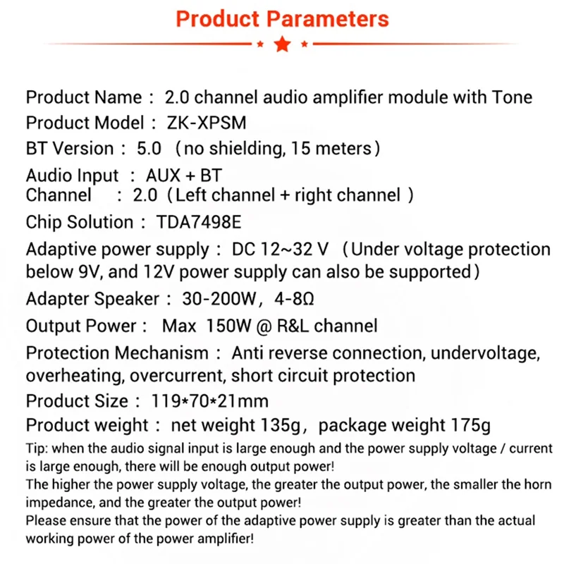 Doskonała płytka wzmacniacza audio ZK-XPSM 150Wx2 TDA7498E Stereo Regulacja Basu Bluetooth Moduł Płytki Wzmacniacza Mocy Audio