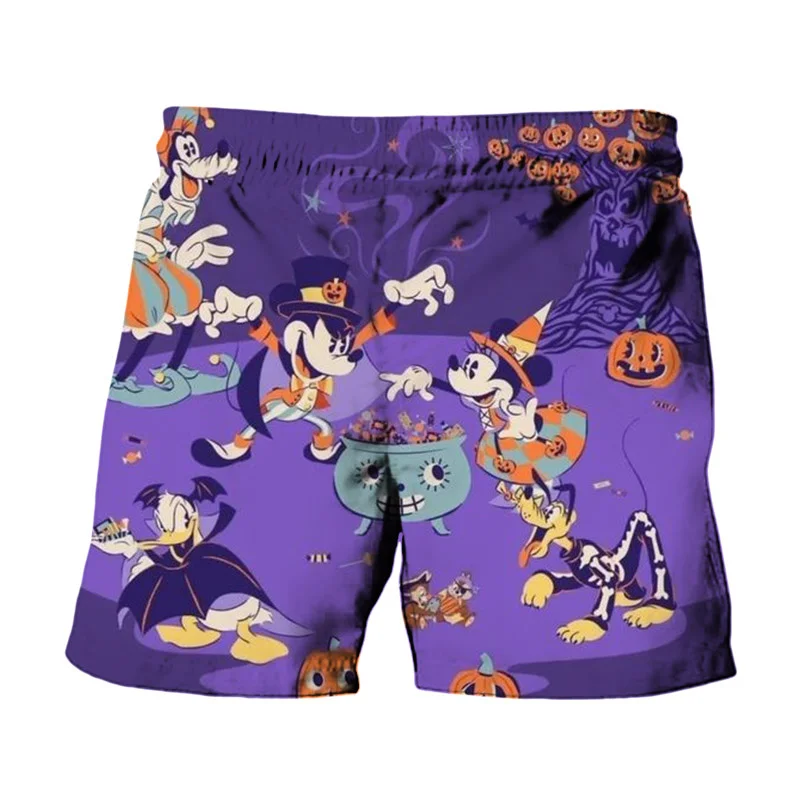 Disney Mickey Minnie And Donald Duck Print Summer Men\'s Swimwear Beach Club Halloween Collection Fashion Casual Shorts 2024