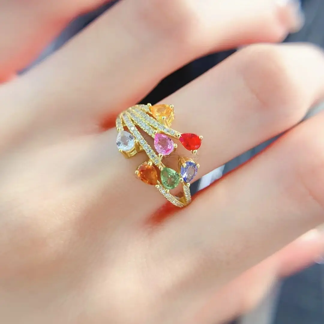 KJJEAXCMY High End Women's Rings Natural Colored sapphire S925 Silver with Electroplating Boasting High Clarity Full Brilliance