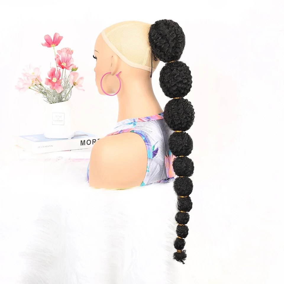 Synthetic Ponytail Hair Extension for Black Women Lantern Bubble Drawstring False Pigtail Afro Puff Kinky Horse Tail Hairpiece