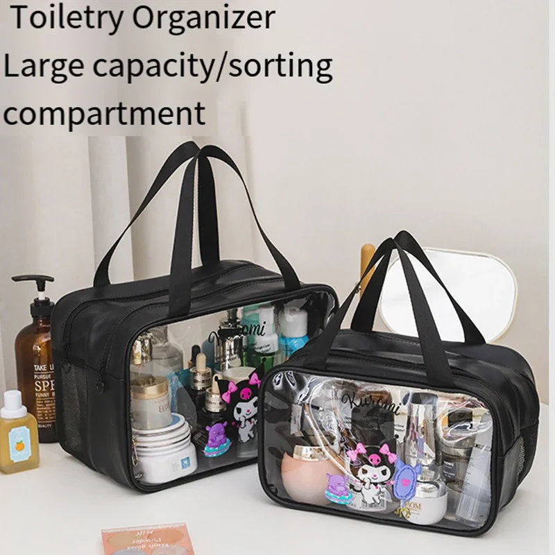 

Kuromi Sanrios Cosmetic Bag Travel Portable Pvc Wet Dry Separation Double Layer Water Proof Large Capacity Portable Toiletry Bag