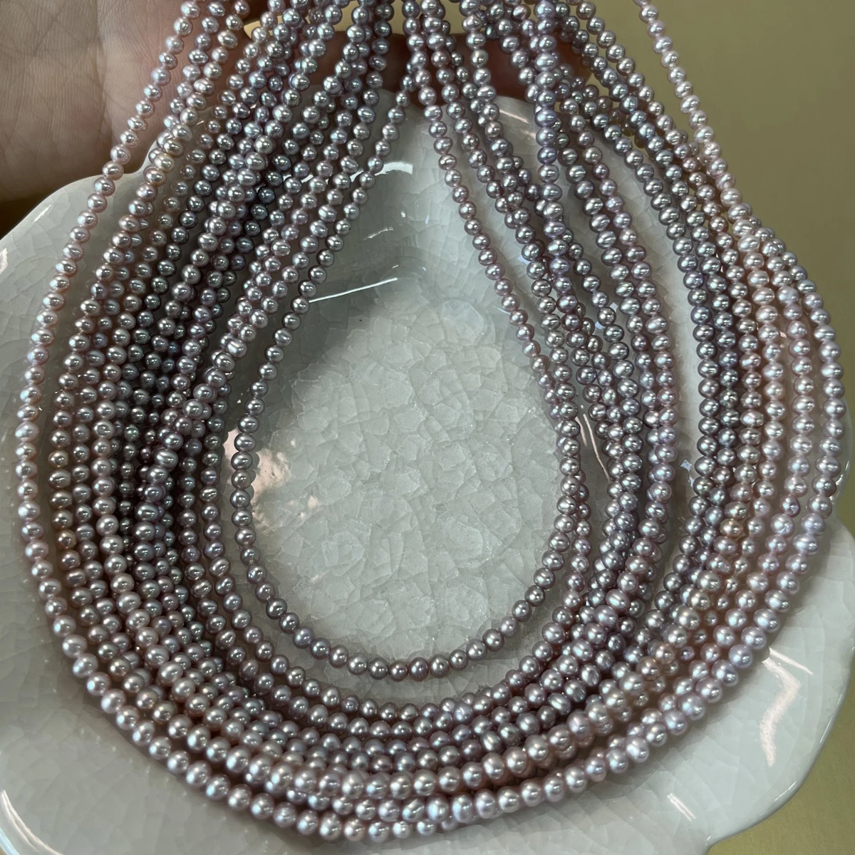 3-4mmAAAAAA Luminous Fine Natural Freshwater Pearl Purple Round Loose Bead Jewelry Make DIY Necklace Bracelet Women Wedding Gift