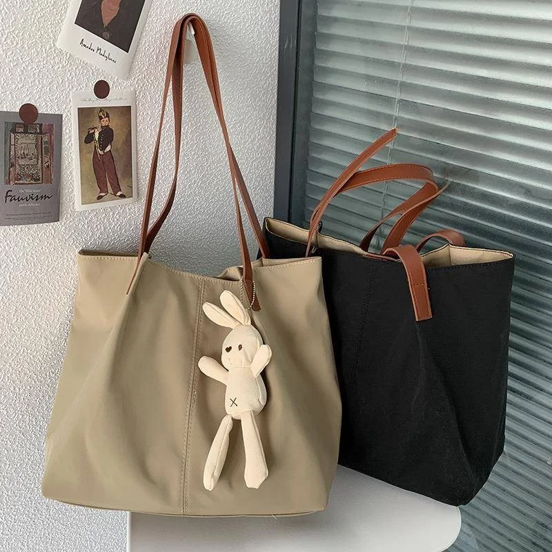 

Nylon Canvas Women's Single Shoulder Bag Artistic Hong Kong Style Simple Color Blank Shopping Bag Tote Bag