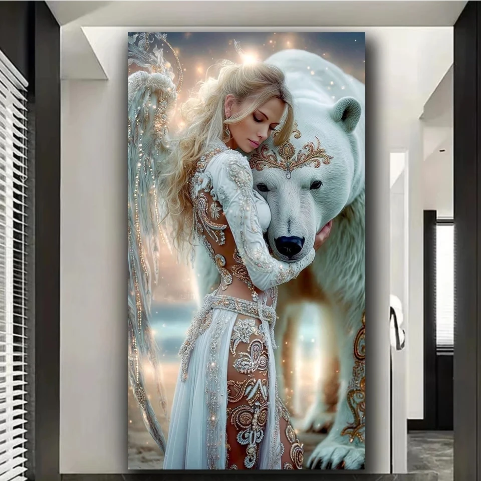 

Angel wings And White Bear Diy diamond painting Art Full Square Round diamond Mosaic Jewelry cross stitch Kits Home Decor