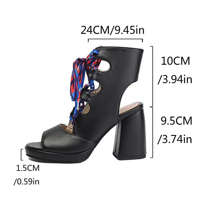 ORCHA LISA Sandal Wanita Desain Baru Hak Blok Ujung Bulat 9Cm Platform 1.5Cm Berenda Ukuran Besar 41 42 Sepatu Wanita Kencan Fashion