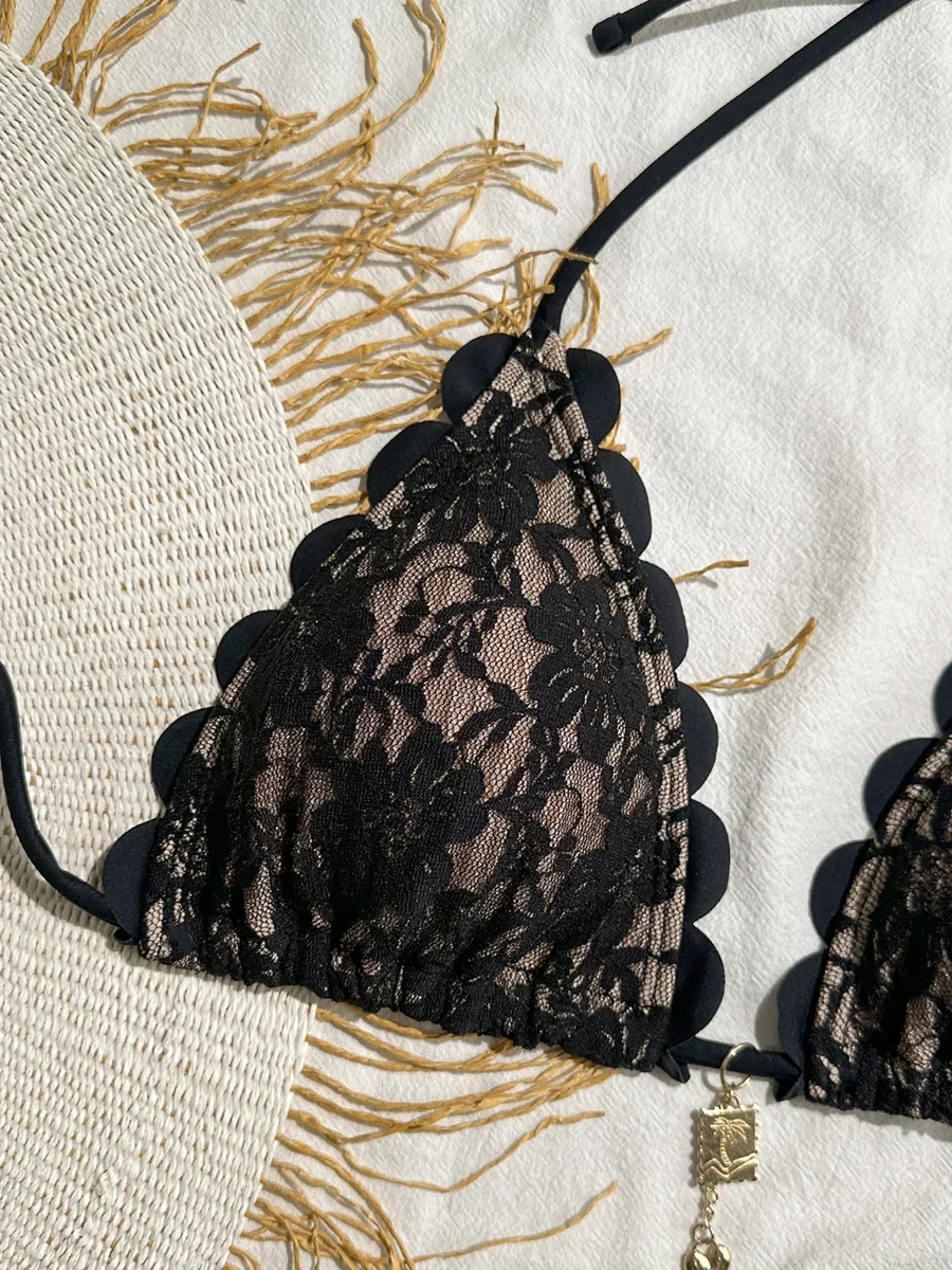 Micro Bikini Sexy Swimsuits For Women 2025 Swimwear Lace Brazilian Bikini Set Thong Biquini Swim Suits Black Beachwear Female