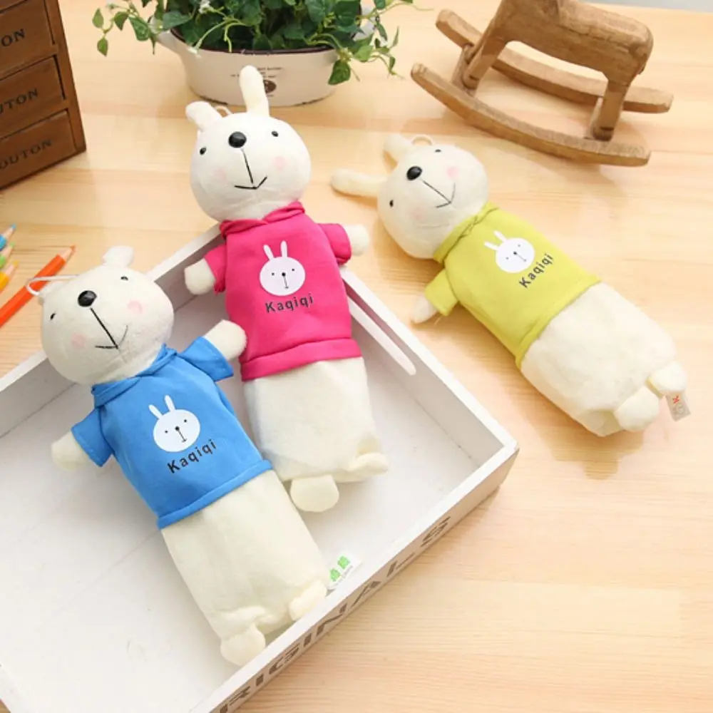 Portable Simple Plush Rabbit Pencil Bag Cartoon Kawaii Student Pencil Case Large Capacity Creative Stationery Storage Box Girls
